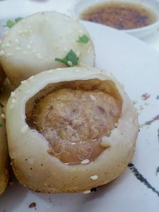 Close-up of the inside of a Pan Fried Bun